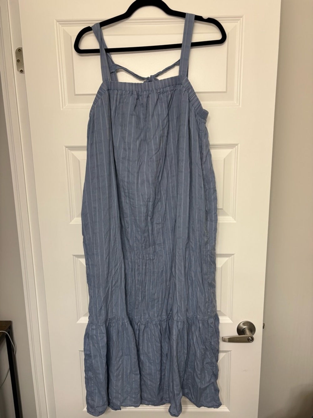 Old Navy Light Blue Striped Tie-Shoulder Maxi Dress